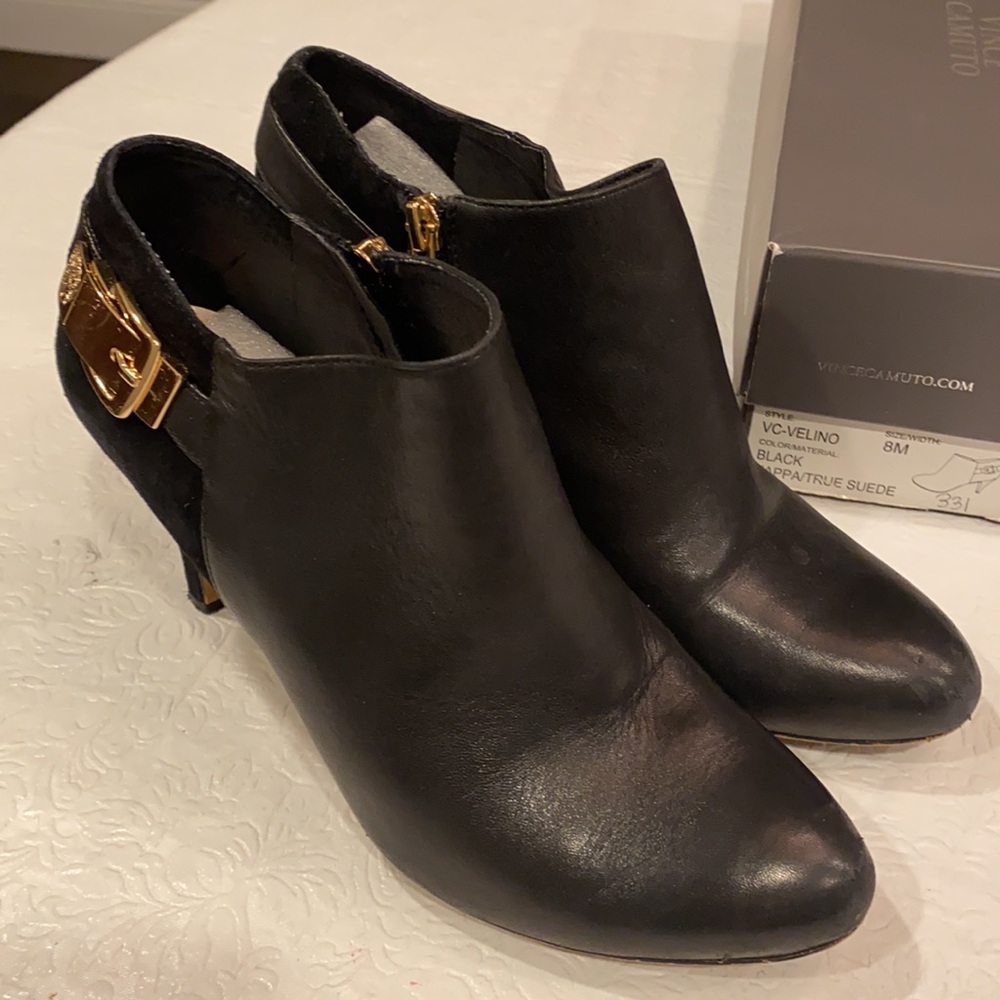 Vince Camuto Black Napa/ True Suede Leather Booties Size 8M
